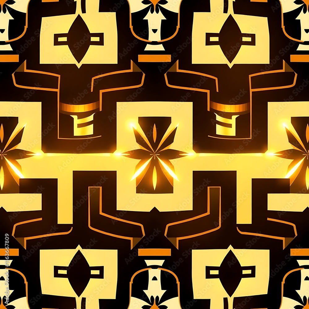 Poster golden geometric pattern: a mesmerizing seamless pattern with intricate, geometric shapes and a shim