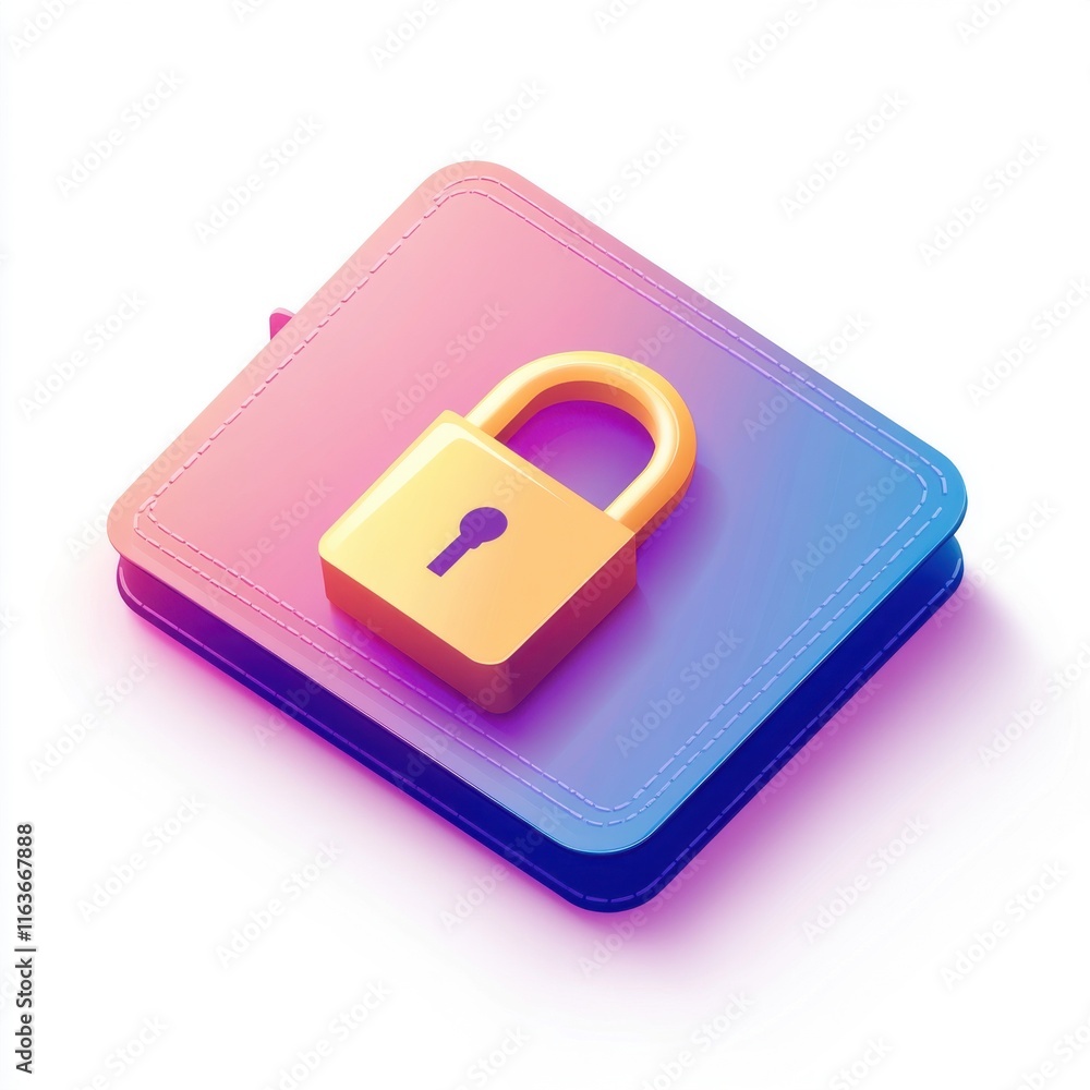 Poster Colorful digital wallet with a lock symbolizing security and privacy in online transactions.