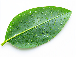 closeup of green leaf with water drops