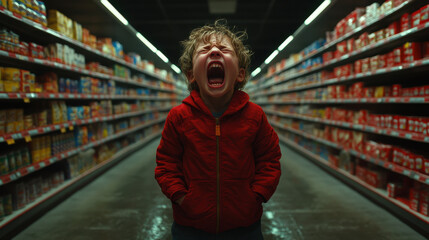 Fototapeta premium Lost the way, A photorealistic image depicting a child in a moment of crying, showcasing genuine emotion and realism in a high-quality format.