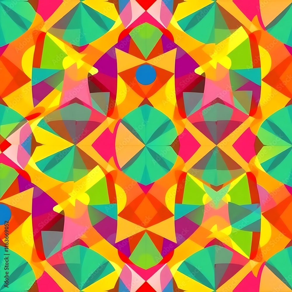 Aufkleber vibrant geometric kaleidoscope: a mesmerizing pattern of intersecting shapes and vibrant colors crea