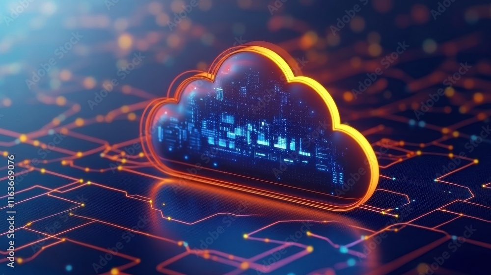 Poster digital cloud infrastructure with ambient graphics