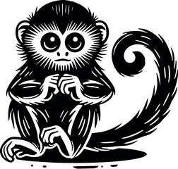 Pitheciidae Monkey vector black silhouette cricut design for T-shirt