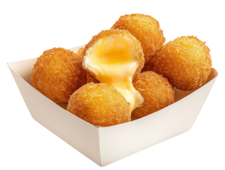 High-Quality PNG crispy fried cheese balls in white cardboard box