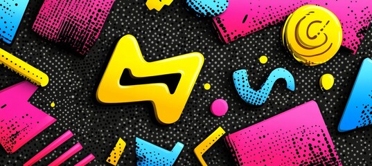 Vibrant 1980s Retro Background With Bold Colorful Geometric Shapes And Memphis Design Elements