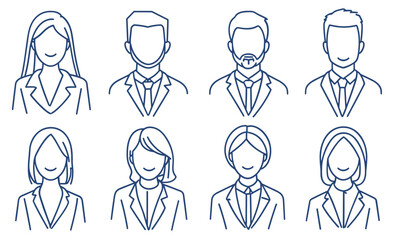 Business icons in professional attire, representing optimism in the modern workplace