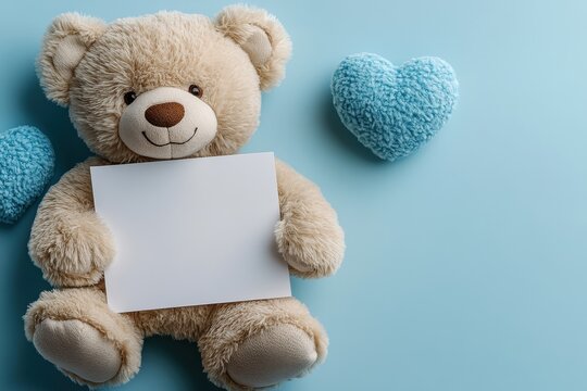 [Teddy bear holding FYC tag on blue surface] For Your Consideration: Teddy Bear's Heartfelt Film Festival Dream