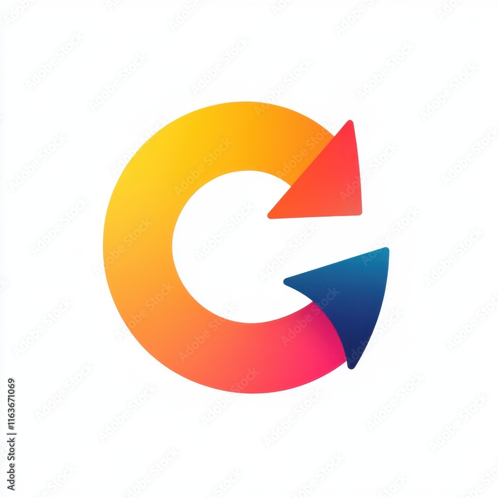 Poster vibrant circular logo with gradient colors and directional arrows symbolizing refresh and innovation