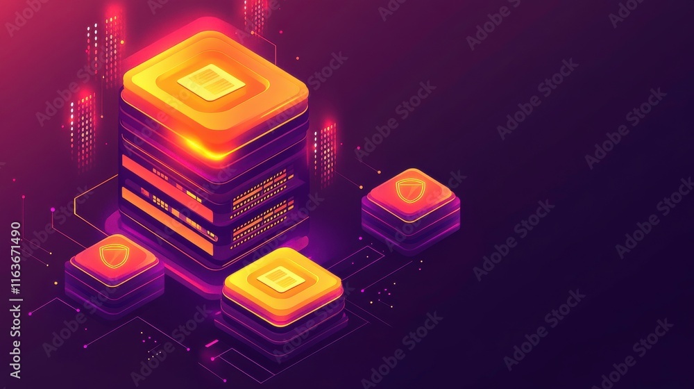 Poster digital server deployment and upgrade illustration