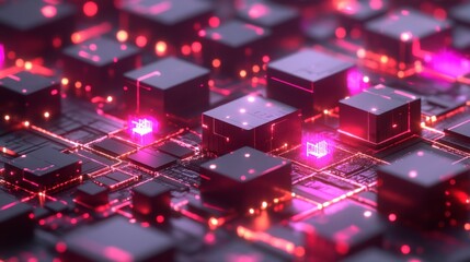 Digital Server Grid with Animated Block Visuals