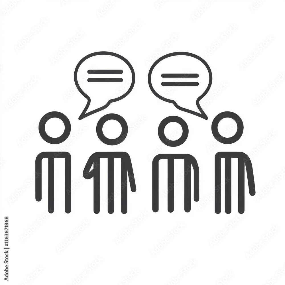 Aufkleber group of four abstract figures engaged in conversation with speech bubbles above them.