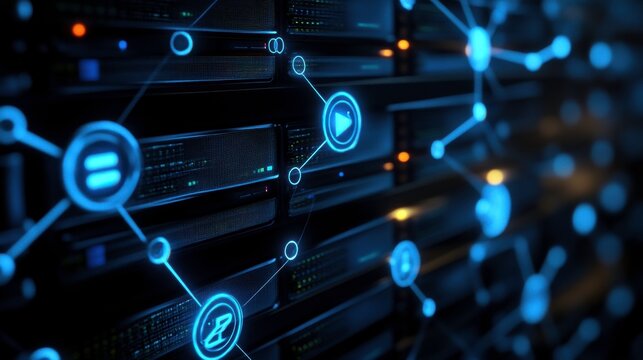 Digital Technology Server Room with Animated Visuals