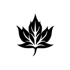 Maple Leaf Silhouette in Bold Design, Simple black and white silhouette of a maple leaf, showcasing a clean and bold design with sharp edges and symmetry.

