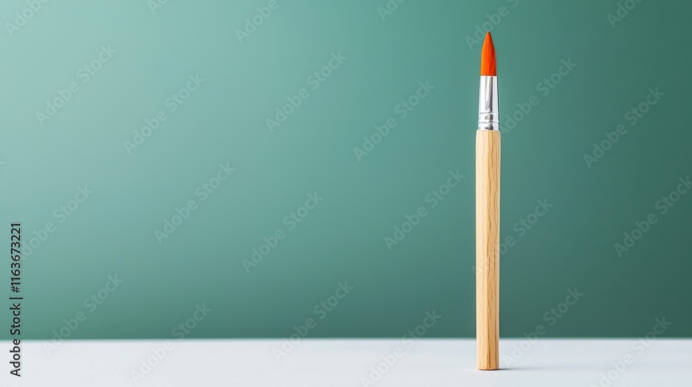 Poster close up shot of a paintbrush creating an abstract gradient pattern with vibrant colors on a sleek a