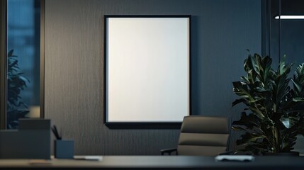 Modern Office Interior with Blank Poster Mockup