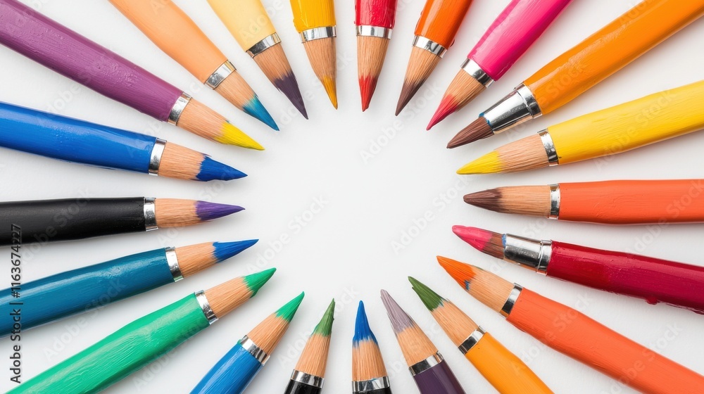 Poster vibrant arrangement of colored pencils in a circular pattern representing creativity design and the 