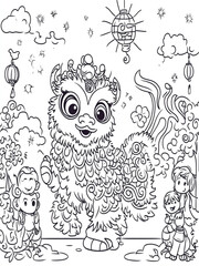 Barongsai Fun A Playful Lunar New Year Dance with Happy Children