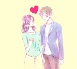 年下の男性と年上の女性　笑顔