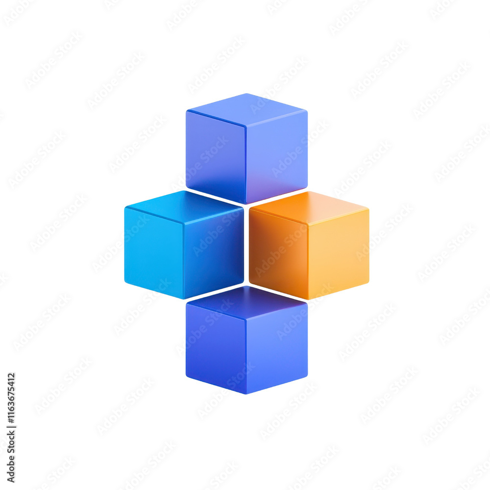 Poster a cluster of colorful cubes in blue and orange arranged in a unique geometric pattern.