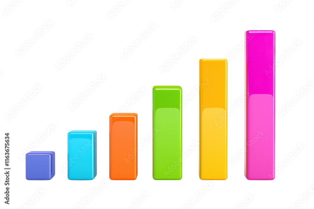 Poster a colorful bar graph with increasing heights in different colors, representing data or statistics in