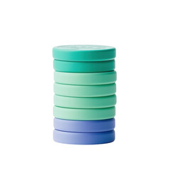 Obraz premium Stacked circular discs in varying shades of green and blue, showcasing an organized, colorful arrangement.