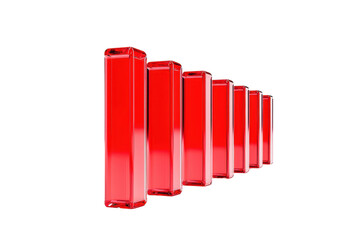 Fototapeta premium A series of red, rectangular shapes arranged in a linear formation, showcasing a glossy finish.