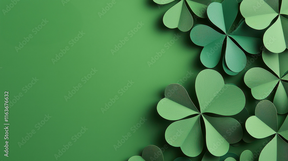 Poster st. patrick's day background concept, clean and minimal green background with large clover shapes fo