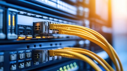 Glowing Network Connections in Tech Data Center