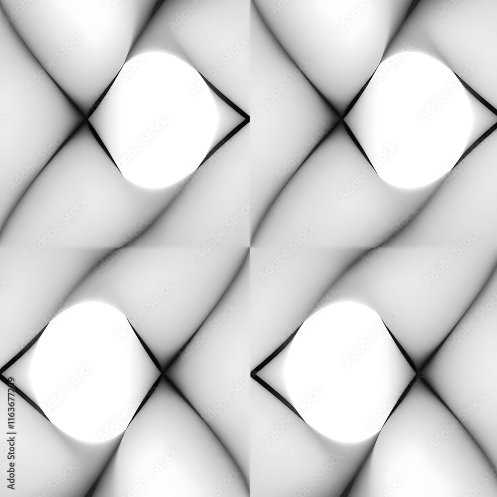 Poster Abstract Geometric Pattern: A seamless monochrome design featuring a repeating grid of swirling, organic shapes, creating a mesmerizing visual experience.