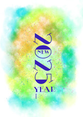 Vibrant New Year 2025 Watercolor Background with Sparkling Text
