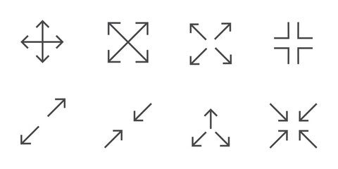 Full screen icon interface menu cursor bitton, application size control pointer. Web ui line navigation maximize or minimaze icon. App arrow. Enter or exit