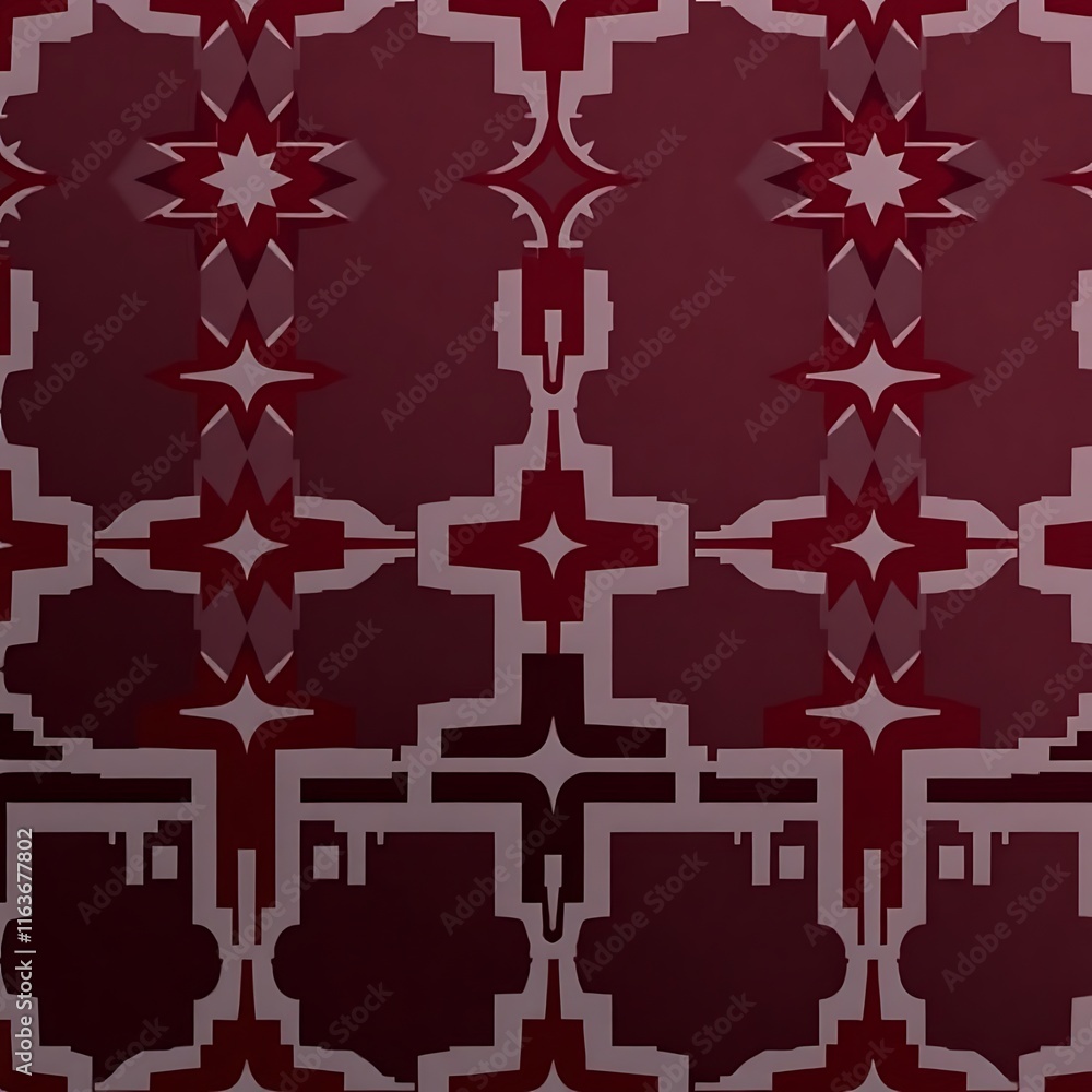 Poster crimson starburst pattern: a captivating geometric pattern of crimson stars, radiating from a centra