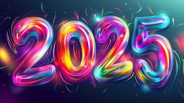 big soild text of "2025" thin shape colorful for web profile, new year vibe and new hope