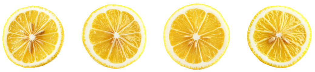 High-Quality PNG lemon slices on white background, juicy yellow citrus fruit, cross section