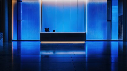 Blue Reception Desk in Modern Lobby