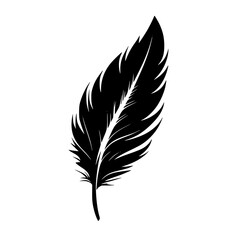 Fototapeta premium Detailed Feather Silhouette in Minimal Style, Black and white silhouette of a detailed feather with intricate patterns, showcasing a clean and elegant minimalist design.