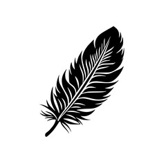 Fototapeta premium Detailed Feather Silhouette in Minimal Style, Black and white silhouette of a detailed feather with intricate patterns, showcasing a clean and elegant minimalist design.