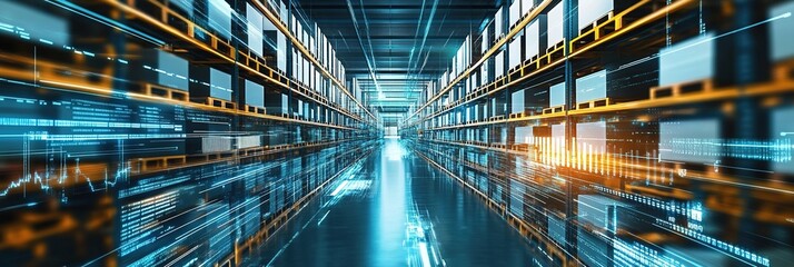 A dynamic warehouse scene with an emphasis on digital technology