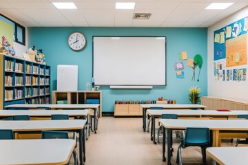 Modern Elementary Classroom Ready For Students Learning