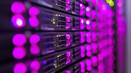 LED Lighted Server Racks in Industrial Setting