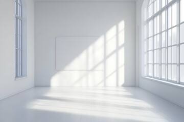 Fototapeta premium Sunlit Empty Room with Large Windows and Blank Canvas