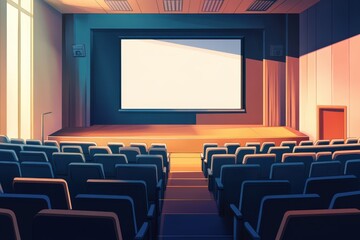 Fototapeta premium Empty Auditorium with Large Blank Screen Ready for Presentation