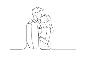 Continuous line art drawing of couple hug. Valentine's Day concept line art background