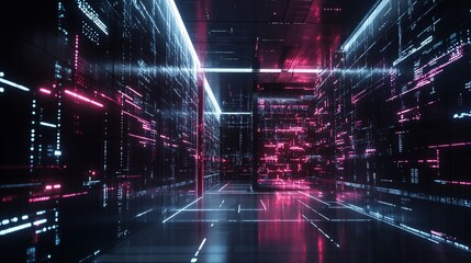 Fototapeta premium Futuristic digital tunnel with glowing code.