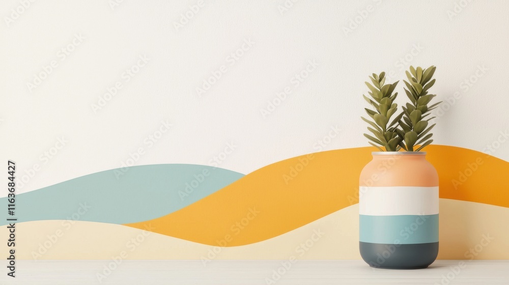 Poster minimalist paint can design featuring clean typography pastel color patterns and a modern abstract c