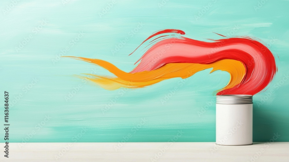 Poster representation of dynamic paint cans creating a captivating color explosion vibrant swirling brushst