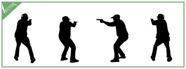 Collection of silhouettes of gun shooting sports. Isolated on white background.