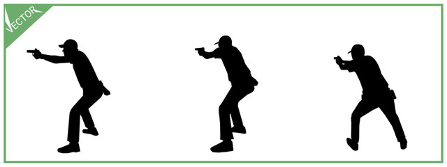 Collection of silhouettes of gun shooting sports. Isolated on white background.