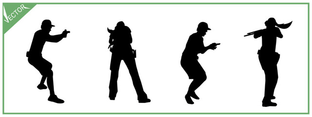 Collection of silhouettes of gun shooting sports. Isolated on white background.