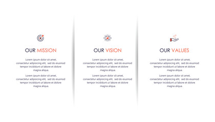 Mission, vision, values, graphic design template.eps 10 on white background, Can be used for presentation workflow layout, banner, process, diagram, flowchart, infographic, annual report.